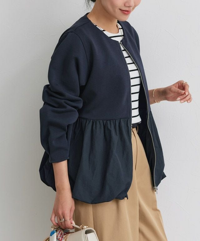 【ピエロ/Pierrot】の【UV・花粉対策】バルーンペプラムブルゾン インテリア・キッズ・メンズ・レディースファッション・服の通販 founy(ファニー) 　ファッション　Fashion　レディースファッション　Fashion for Women　アウター　Coat / Outerwear Collection　レディースジャケット・軽アウター　Jackets　ブルゾンジャケット・スポーティアウター　Blouson Jackets　送料無料　Free Shipping　ドッキング　Docking, Mixed Material　バルーン　Balloon, Balloon Silhouette　ブルゾン　Blouson, Bomber Jacket　プチプライス・低価格　Affordable / Budget Price　ペプラム　Peplum, Flared Hem　ポケット　Pocket, Pocket Detail　162cm / ネイビー / M|ID: prp329100004849514 ipo3291000000035746918