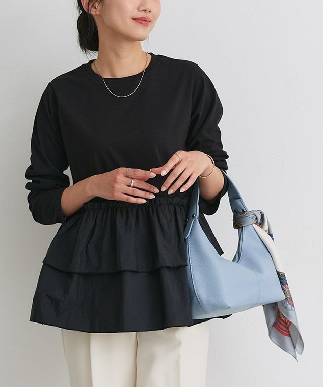 【ピエロ/Pierrot】のフリルドッキングプルオーバー 人気、トレンドファッション・服の通販 founy(ファニー) 　ファッション　Fashion　レディースファッション　Fashion for Women　トップス・カットソー　Cut & Sew Tops　カジュアルプルオーバー・ニットトップス　Pullovers & Knit Tops / Casual Pullovers　送料無料　Free Shipping　カットソー　Cut and Sewn Top　ドッキング　Docking, Mixed Material　フリル　Frill, Ruffle　プチプライス・低価格　Affordable / Budget Price　ミックス　Mix, Mixed Style　 other-1|ID: prp329100004849782 ipo3291000000035495846