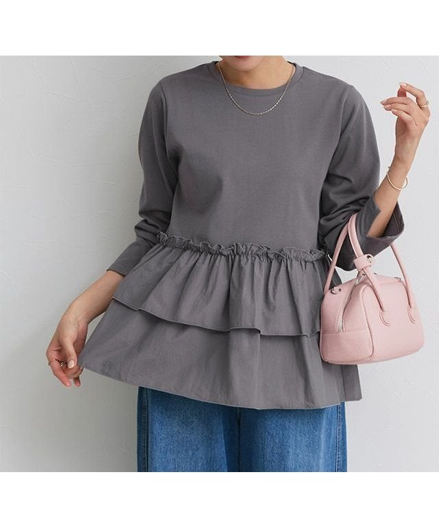 【ピエロ/Pierrot】のフリルドッキングプルオーバー インテリア・キッズ・メンズ・レディースファッション・服の通販 founy(ファニー) 　ファッション　Fashion　レディースファッション　Fashion for Women　トップス・カットソー　Cut & Sew Tops　カジュアルプルオーバー・ニットトップス　Pullovers & Knit Tops / Casual Pullovers　送料無料　Free Shipping　カットソー　Cut and Sewn Top　ドッキング　Docking, Mixed Material　フリル　Frill, Ruffle　プチプライス・低価格　Affordable / Budget Price　ミックス　Mix, Mixed Style　フリルドッキングプルオーバー|ID: prp329100004849782 ipo3291000000035495850