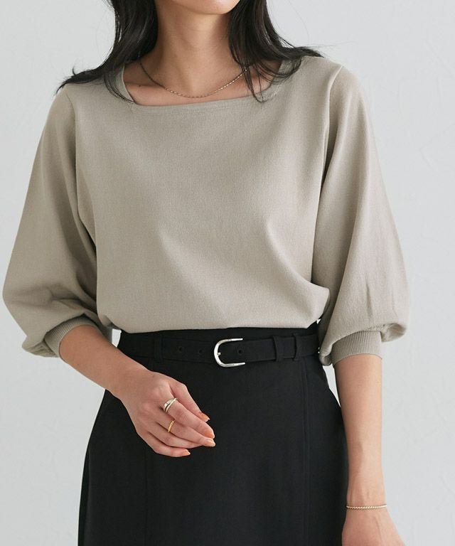 【ピエロ/Pierrot】の【UV/ウォッシャブル】バルーンスリーブニット インテリア・キッズ・メンズ・レディースファッション・服の通販 founy(ファニー) 　ファッション　Fashion　レディースファッション　Fashion for Women　トップス・カットソー　Cut & Sew Tops　ニット　Knit Tops & Sweaters　送料無料　Free Shipping　ウォッシャブル　Machine Washable　シンプル　Simple, Minimal　スクエア　Square, Square Shape　スリーブ　Sleeve, Long Sleeve / Short Sleeve　バルーン　Balloon, Balloon Silhouette　プチプライス・低価格　Affordable / Budget Price　エレガント 上品　Elegant　162cm / グレージュ / M|ID: prp329100004850840 ipo3291000000036039262