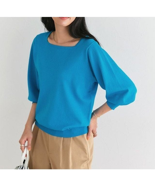 【ピエロ/Pierrot】の【UV/ウォッシャブル】バルーンスリーブニット インテリア・キッズ・メンズ・レディースファッション・服の通販 founy(ファニー) 　ファッション　Fashion　レディースファッション　Fashion for Women　トップス・カットソー　Cut & Sew Tops　ニット　Knit Tops & Sweaters　送料無料　Free Shipping　ウォッシャブル　Machine Washable　シンプル　Simple, Minimal　スクエア　Square, Square Shape　スリーブ　Sleeve, Long Sleeve / Short Sleeve　バルーン　Balloon, Balloon Silhouette　プチプライス・低価格　Affordable / Budget Price　エレガント 上品　Elegant　162cm / ブルー / M|ID: prp329100004850840 ipo3291000000036039264