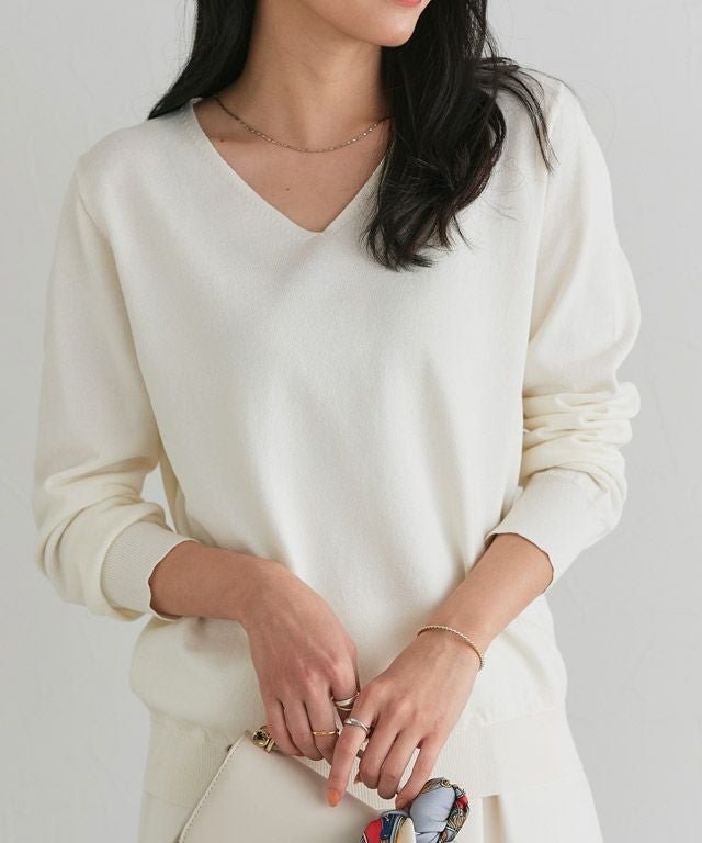 【ピエロ/Pierrot】の【UV/ウォッシャブル】ネックが選べるニット インテリア・キッズ・メンズ・レディースファッション・服の通販 founy(ファニー) 　ファッション　Fashion　レディースファッション　Fashion for Women　トップス・カットソー　Cut & Sew Tops　ニット　Knit Tops & Sweaters　送料無料　Free Shipping　ウォッシャブル　Machine Washable　スタンダード　Standard, Basic　デコルテ　Décolleté, Neckline　プチプライス・低価格　Affordable / Budget Price　エレガント 上品　Elegant　162cm / オフホワイト / Vネック / M|ID: prp329100004850845 ipo3291000000036039297