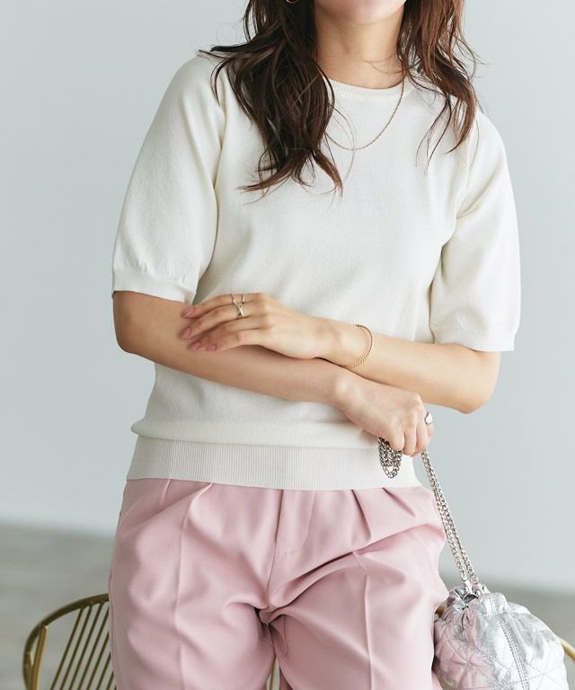 【ピエロ/Pierrot】の【UV/ウォッシャブル】半袖ニット インテリア・キッズ・メンズ・レディースファッション・服の通販 founy(ファニー) 　ファッション　Fashion　レディースファッション　Fashion for Women　トップス・カットソー　Cut & Sew Tops　ニット　Knit Tops & Sweaters　送料無料　Free Shipping　ウォッシャブル　Machine Washable　プチプライス・低価格　Affordable / Budget Price　ベーシック　Basic, Essential　エレガント 上品　Elegant　半袖　Short Sleeve, Half Sleeve　定番　Standard, Basic Item　166cm / オフホワイト / M|ID: prp329100004852229 ipo3291000000035621852