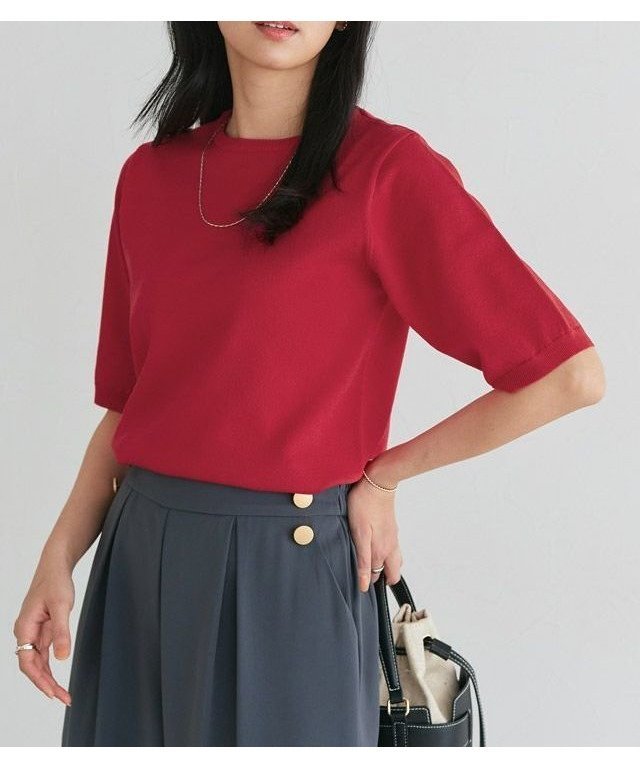 【ピエロ/Pierrot】の【UV/ウォッシャブル】半袖ニット インテリア・キッズ・メンズ・レディースファッション・服の通販 founy(ファニー) 　ファッション　Fashion　レディースファッション　Fashion for Women　トップス・カットソー　Cut & Sew Tops　ニット　Knit Tops & Sweaters　送料無料　Free Shipping　ウォッシャブル　Machine Washable　プチプライス・低価格　Affordable / Budget Price　ベーシック　Basic, Essential　エレガント 上品　Elegant　半袖　Short Sleeve, Half Sleeve　定番　Standard, Basic Item　162cm / レッド / M|ID: prp329100004852229 ipo3291000000035621858