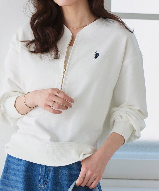 【ピエロ/Pierrot】の【U.S.POLO ASSN.】ハーフジップスウェット インテリア・キッズ・メンズ・レディースファッション・服の通販 founy(ファニー) 　ファッション　Fashion　レディースファッション　Fashion for Women　トップス・カットソー　Cut & Sew Tops　レディースパーカー・カジュアルフーディー　Casual Hoodies & Sweatshirts　スウェット・クルーネックトップス　Sweatshirts & Crewnecks / Relaxed Fit Sweat Tops　プチプライス・低価格　Affordable / Budget Price　リラックス　Relax, Relaxed Fit　167cm / オフホワイト×ネイビー / M|ID: prp329100004859284 ipo3291000000036039386