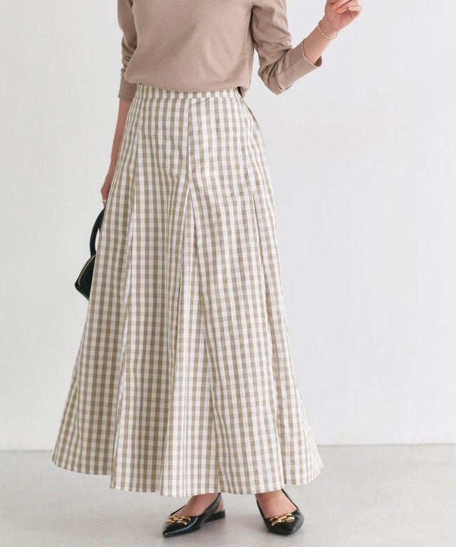 【ピエロ/Pierrot】のチェックフレアスカート インテリア・キッズ・メンズ・レディースファッション・服の通販 founy(ファニー) 　ファッション　Fashion　レディースファッション　Fashion for Women　スカート　Skirts　Aライン・フレアスカート　A-Line & Flared Skirts　ギンガム　Gingham, Gingham Fabric　クラシカル　Classical, Vintage-Inspired　シンプル　Simple, Minimal　チェック　Check, Plaid, Tartan　バランス　Balance, Style Balance　フレア　Flare, Flared　プチプライス・低価格　Affordable / Budget Price　162cm / ベージュ / M|ID: prp329100004859286 ipo3291000000036039402