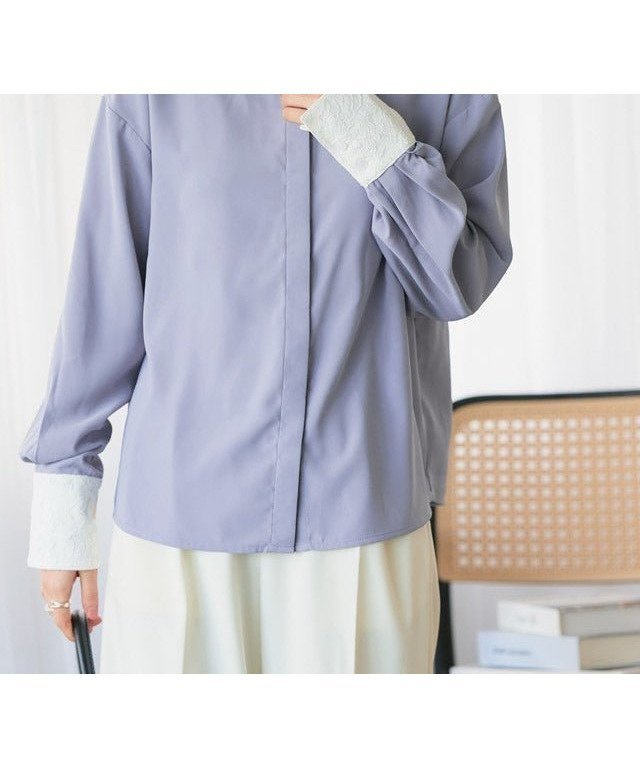 【ピエロ/Pierrot】のレース切り替えシャツ インテリア・キッズ・メンズ・レディースファッション・服の通販 founy(ファニー) 　ファッション　Fashion　レディースファッション　Fashion for Women　トップス・カットソー　Cut & Sew Tops　シャツ・ブラウス・オフィスカジュアル　Elegant Blouses & Button-Ups　送料無料　Free Shipping　とろみ　Fluid, Flowy Fabric　シンプル　Simple, Minimal　プチプライス・低価格　Affordable / Budget Price　レース　Lace, Lace Fabric　エレガント 上品　Elegant　160cm / ブルー / M|ID: prp329100004859837 ipo3291000000036820667