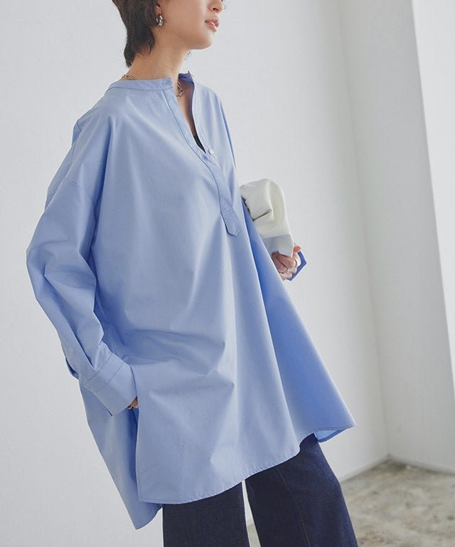 【ピエロ/Pierrot】のRASW ノーカラースキッパーチュニック インテリア・キッズ・メンズ・レディースファッション・服の通販 founy(ファニー) 　ファッション　Fashion　レディースファッション　Fashion for Women　トップス・カットソー　Cut & Sew Tops　送料無料　Free Shipping　おすすめ　Recommended / Our Picks　カフス　Cuff Design　プチプライス・低価格　Affordable / Budget Price　エレガント 上品　Elegant　[RASW]ノーカラースキッパーチュニック|ID: prp329100004861206 ipo3291000000036010782