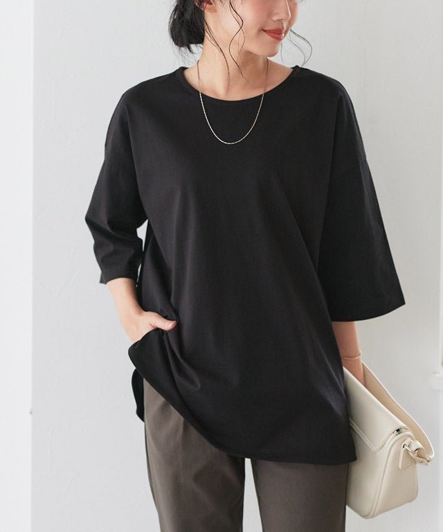 【ピエロ/Pierrot】の綿100%ラウンドヘムチュニックTシャツ インテリア・キッズ・メンズ・レディースファッション・服の通販 founy(ファニー) 　ファッション　Fashion　レディースファッション　Fashion for Women　トップス・カットソー　Cut & Sew Tops　シャツ・ブラウス・オフィスカジュアル　Elegant Blouses & Button-Ups　ロングTシャツ・Tシャツ　Longline T-Shirts & Tees　おすすめ　Recommended / Our Picks　チュニック　Tunic, Long Top　プチプライス・低価格　Affordable / Budget Price　ベーシック　Basic, Essential　ラウンド　Round, Round Neck　162cm / ブラック / M|ID: prp329100004867388 ipo3291000000036257614