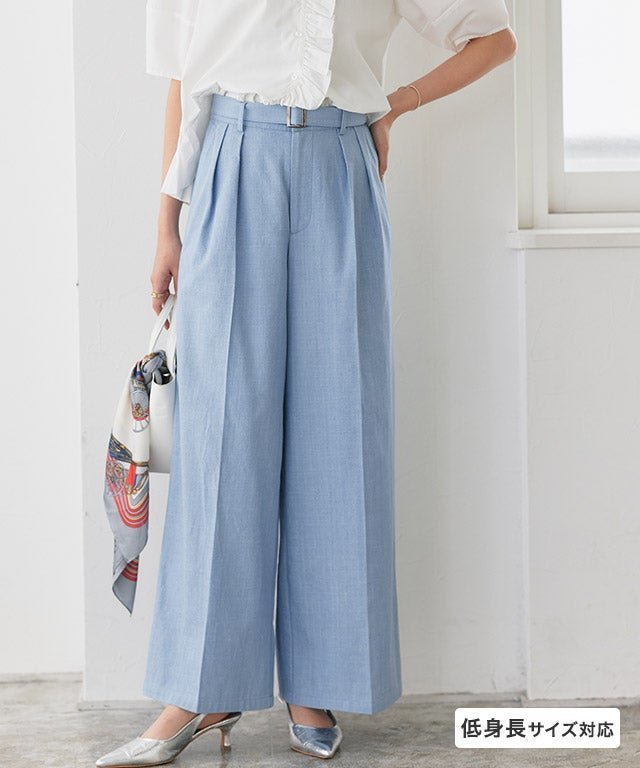 【ピエロ/Pierrot】のベルト付きシャンブレーワイドパンツ インテリア・キッズ・メンズ・レディースファッション・服の通販 founy(ファニー) 　ファッション　Fashion　レディースファッション　Fashion for Women　パンツ　Pants & Trousers　ベルト&ウエストマーク　Belts & Waist Accessories　送料無料　Free Shipping　シャンブレー　Chambray, Denim-Like Fabric　センター　Center, Center Line　プチプライス・低価格　Affordable / Budget Price　ワイド　Wide, Wide Fit　ベルト付きシャンブレーワイドパンツ|ID: prp329100004869498 ipo3291000000036291262