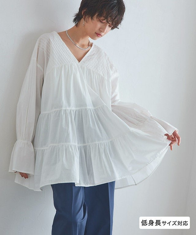 【ピエロ/Pierrot】のRASW コットンボイルティアードチュニックブラウス インテリア・キッズ・メンズ・レディースファッション・服の通販 founy(ファニー) 　ファッション　Fashion　レディースファッション　Fashion for Women　トップス・カットソー　Cut & Sew Tops　シャツ・ブラウス・オフィスカジュアル　Elegant Blouses & Button-Ups　送料無料　Free Shipping　スリーブ　Sleeve, Long Sleeve / Short Sleeve　ティアード　Tiered, Tiered Style　プチプライス・低価格　Affordable / Budget Price　[RASW]コットンボイルティアードチュニックブラウス|ID: prp329100004871560 ipo3291000000036318043