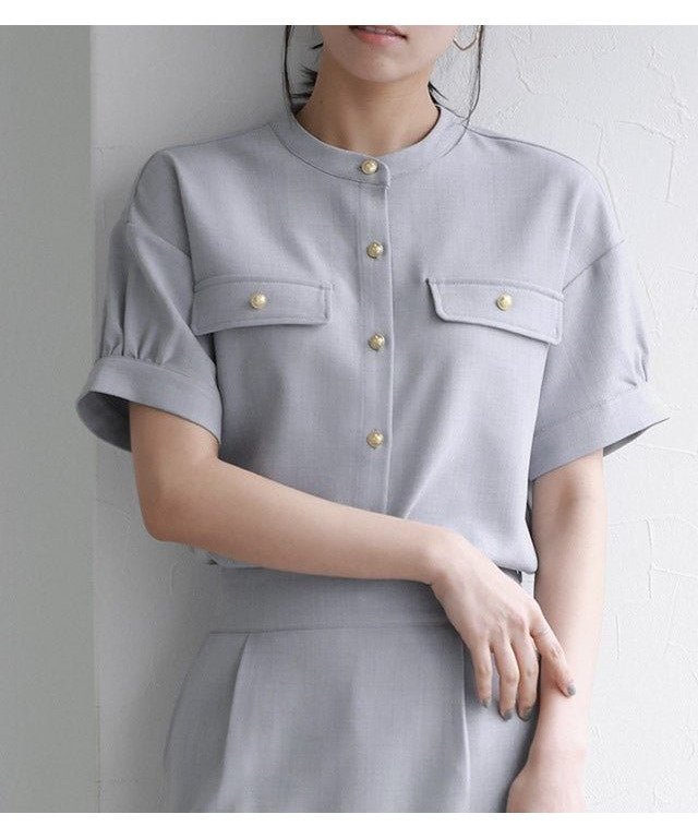 【ピエロ/Pierrot】の接触冷感リネンライクブラウス インテリア・キッズ・メンズ・レディースファッション・服の通販 founy(ファニー) ファッション Fashion レディースファッション Fashion for Women トップス・カットソー Cut & Sew Tops シャツ・ブラウス・オフィスカジュアル Elegant Blouses & Button-Ups セットアップ Set-Up, Coordinated Outfit フラップ Flap, Flap Pocket プチプライス・低価格 Affordable / Budget Price リネン Linen, Linen Fabric 夏 Summer 167cm / 杢アイスグレー / M|ID: prp329100004872427 ipo3291000000036339048