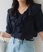 【ピエロ/Pierrot】のラッフルパフブラウス 人気、トレンドファッション・服の通販 founy(ファニー) ファッション Fashion レディースファッション Fashion for Women トップス・カットソー Cut & Sew Tops シャツ・ブラウス・オフィスカジュアル Elegant Blouses & Button-Ups 送料無料 Free Shipping スリーブ Sleeve, Long Sleeve / Short Sleeve フェミニン Feminine, Girly フリル Frill, Ruffle プチプライス・低価格 Affordable / Budget Price リボン Ribbon, Bow thumbnail 162cm / ネイビー / M|ID: prp329100004878285 ipo3291000000036392340