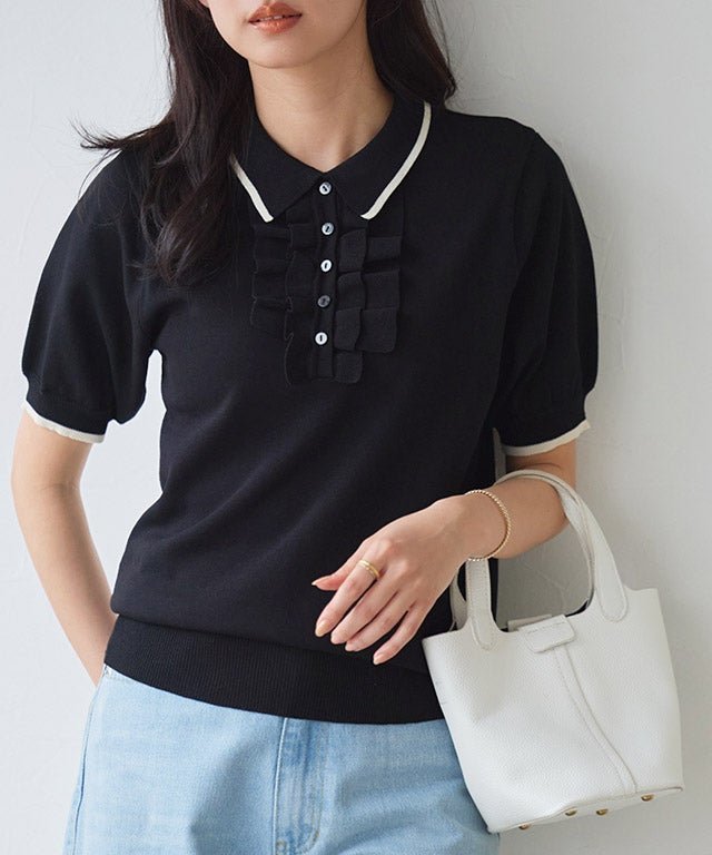 【ピエロ/Pierrot】のフリルデザインポロニット 人気、トレンドファッション・服の通販 founy(ファニー) 　ファッション　Fashion　レディースファッション　Fashion for Women　トップス・カットソー　Cut & Sew Tops　ニット　Knit Tops & Sweaters　送料無料　Free Shipping　クラシカル　Classical, Vintage-Inspired　トレンド　Trend, Trending Now　フリル　Frill, Ruffle　プチプライス・低価格　Affordable / Budget Price　 other-1|ID: prp329100004878288 ipo3291000000036392364