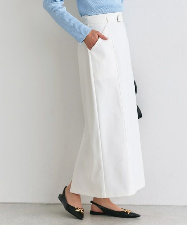 【ピエロ/Pierrot】のベルテッドストレッチIラインスカート インテリア・キッズ・メンズ・レディースファッション・服の通販 founy(ファニー) 　ファッション　Fashion　レディースファッション　Fashion for Women　スカート　Skirts　シンプル　Simple, Minimal　ストレッチ　Stretch, Stretchy Fabric　プチプライス・低価格　Affordable / Budget Price　162cm / オフホワイト / M|ID: prp329100004880759 ipo3291000000036428592