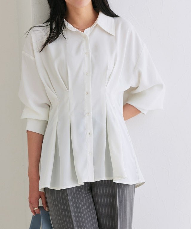 【ピエロ/Pierrot】のとろみウエストタックブラウス インテリア・キッズ・メンズ・レディースファッション・服の通販 founy(ファニー) 　ファッション　Fashion　レディースファッション　Fashion for Women　トップス・カットソー　Cut & Sew Tops　シャツ・ブラウス・オフィスカジュアル　Elegant Blouses & Button-Ups　とろみ　Fluid, Flowy Fabric　フレア　Flare, Flared　プチプライス・低価格　Affordable / Budget Price　エレガント 上品　Elegant　162cm / オフホワイト / M|ID: prp329100004880760 ipo3291000000036428595