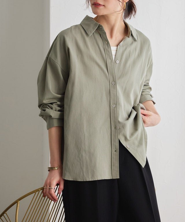 【ピエロ/Pierrot】のリネンタッチオーバーサイズシャツ インテリア・キッズ・メンズ・レディースファッション・服の通販 founy(ファニー) 　ファッション　Fashion　レディースファッション　Fashion for Women　トップス・カットソー　Cut & Sew Tops　シャツ・ブラウス・オフィスカジュアル　Elegant Blouses & Button-Ups　送料無料　Free Shipping　プチプライス・低価格　Affordable / Budget Price　リネン　Linen, Linen Fabric　163cm / ライトカーキ / M|ID: prp329100004883740 ipo3291000000036456151