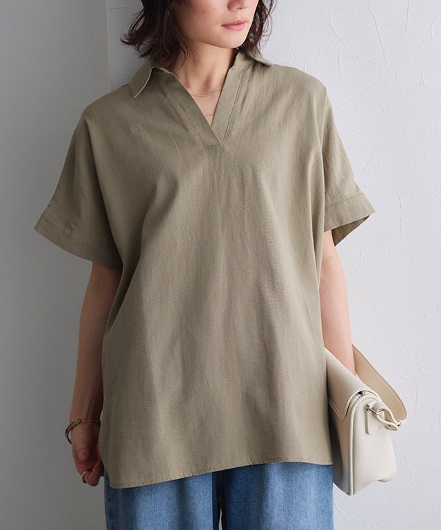 【ピエロ/Pierrot】のリネンタッチスキッパーオーバーブラウス 人気、トレンドファッション・服の通販 founy(ファニー) 　ファッション　Fashion　レディースファッション　Fashion for Women　トップス・カットソー　Cut & Sew Tops　シャツ・ブラウス・オフィスカジュアル　Elegant Blouses & Button-Ups　スキッパー　Skipper, Open Collar　バランス　Balance, Style Balance　プチプライス・低価格　Affordable / Budget Price　リネン　Linen, Linen Fabric　 other-1|ID: prp329100004886662 ipo3291000000036484881