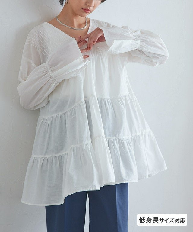 【ピエロ/Pierrot】のRASW コットンボイルティアードチュニックブラウス インテリア・キッズ・メンズ・レディースファッション・服の通販 founy(ファウニー) 　ファッション　Fashion　レディースファッション　Fashion for Women　トップス・カットソー　Cut & Sew Tops　シャツ・ブラウス・オフィスカジュアル　Elegant Blouses & Button-Ups　スリーブ　Sleeve, Long Sleeve / Short Sleeve　ティアード　Tiered, Tiered Style　プチプライス・低価格　Affordable / Budget Price　[RASW]コットンボイルティアードチュニックブラウス|ID: prp329100004890410 ipo3291000000037103814