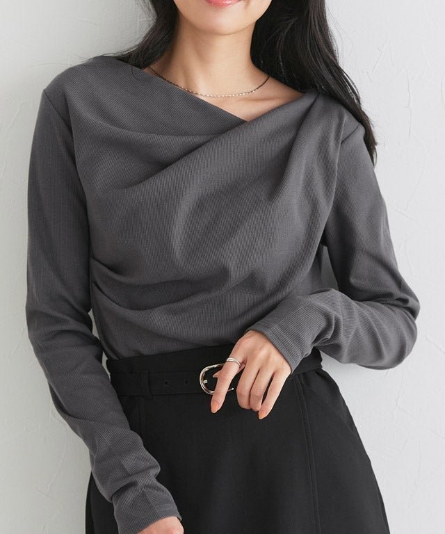 【ピエロ/Pierrot】のドレープデザインテレコリブカットソー インテリア・キッズ・メンズ・レディースファッション・服の通販 founy(ファニー) 　ファッション　Fashion　レディースファッション　Fashion for Women　トップス・カットソー　Cut & Sew Tops　カットソー・ベーシックTシャツ　Cut-and-Sewn Tops / Stretch Tees & Basics　シンプル　Simple, Minimal　フィット　Fit, Slim Fit　プチプライス・低価格　Affordable / Budget Price　エレガント 上品　Elegant　ドレープデザインテレコリブカットソー|ID: prp329100004890432 ipo3291000000036546310