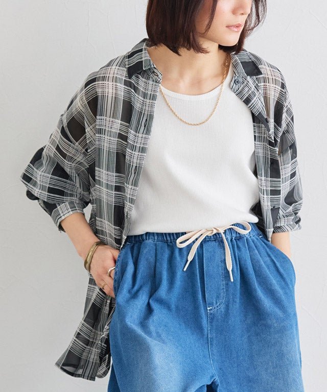 【ピエロ/Pierrot】のシアーチェックオーバーシャツ インテリア・キッズ・メンズ・レディースファッション・服の通販 founy(ファウニー) ファッション Fashion レディースファッション Fashion for Women トップス・カットソー Cut & Sew Tops シャツ・ブラウス・オフィスカジュアル Elegant Blouses & Button-Ups シアー Sheer, See-Through チェック Check, Plaid, Tartan トレンド Trend, Trending Now プチプライス・低価格 Affordable / Budget Price 夏 Summer 163cm / B / ブラック / M|ID: prp329100004890452 ipo3291000000037323635