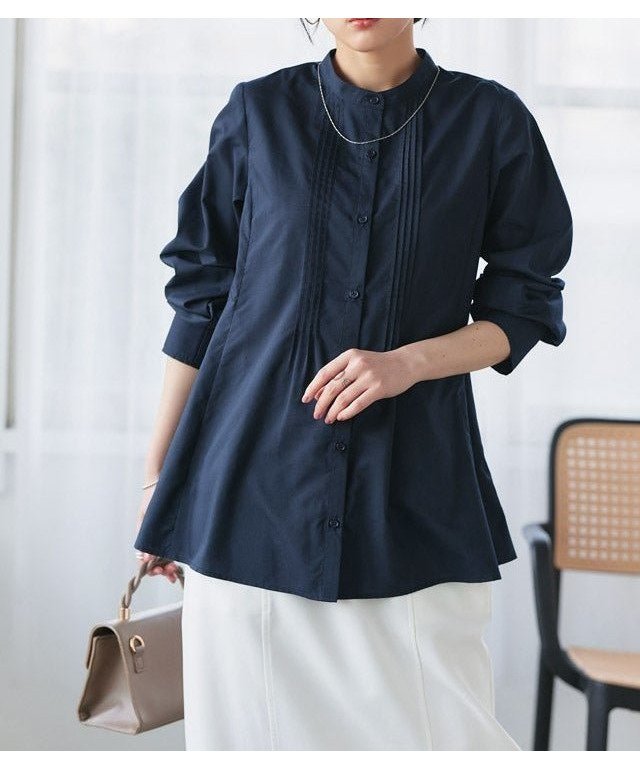 【ピエロ/Pierrot】のピンタックフレアブラウス インテリア・キッズ・メンズ・レディースファッション・服の通販 founy(ファニー) 　ファッション　Fashion　レディースファッション　Fashion for Women　トップス・カットソー　Cut & Sew Tops　シャツ・ブラウス・オフィスカジュアル　Elegant Blouses & Button-Ups　スリーブ　Sleeve, Long Sleeve / Short Sleeve　フレア　Flare, Flared　プチプライス・低価格　Affordable / Budget Price　エレガント 上品　Elegant　160cm / ネイビー / M|ID: prp329100004904341 ipo3291000000036710855