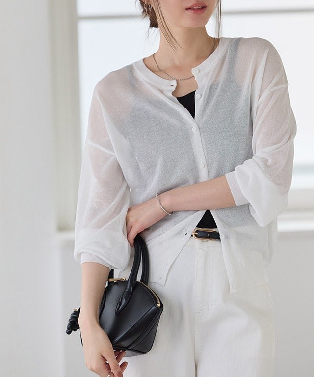 【ピエロ/Pierrot】のシアーボリュームスリーブニットカーディガン インテリア・キッズ・メンズ・レディースファッション・服の通販 founy(ファニー) 　ファッション　Fashion　レディースファッション　Fashion for Women　トップス・カットソー　Cut & Sew Tops　ニット　Knit Tops & Sweaters　カーディガン・羽織り　Layered Style Cardigans　ボリューム袖・フリルスリーブブラウス　Voluminous & Ruffle Sleeves / Puffy Sleeve Tops　送料無料　Free Shipping　インナー　Innerwear　タンク　Tank Top, Sleeveless Top　ハイネック　High Neck, Mock Neck　プチプライス・低価格　Affordable / Budget Price　ロング　Long, Long-Length　エレガント 上品　Elegant　夏　Summer　春　Spring　羽織　Haori, Light Jacket　167cm / オフホワイト / M|ID: prp329100004909437 ipo3291000000036776419