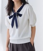 【ピエロ/Pierrot】のスカラップ配色タイリボンニット 162cm / オフホワイト×ネイビー / M|ID: prp329100004913233 ipo3291000000037288901