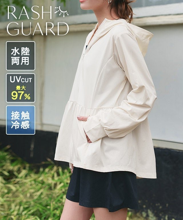 【ピエロ/Pierrot】の【ラッシュガード】ヘムフレアフーディ インテリア・キッズ・メンズ・レディースファッション・服の通販 founy(ファニー) 　ファッション　Fashion　レディースファッション　Fashion for Women　トップス・カットソー　Cut & Sew Tops　送料無料　Free Shipping　ウォッシャブル　Machine Washable　フェミニン　Feminine, Girly　フレア　Flare, Flared　プチプライス・低価格　Affordable / Budget Price　ポケット　Pocket, Pocket Detail　メッシュ　Mesh, Net Fabric　夏　Summer　【ラッシュガード】ヘムフレアフーディ|ID: prp329100004926222 ipo3291000000036964486