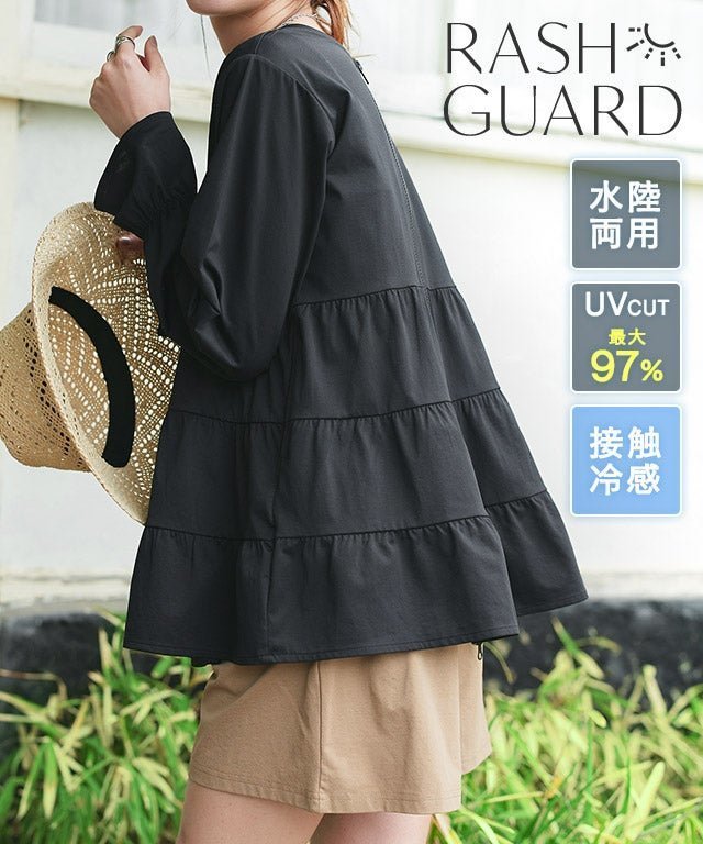 【ピエロ/Pierrot】の【ラッシュガード】2wayティアードチュニック 人気、トレンドファッション・服の通販 founy(ファニー) 　ファッション　Fashion　レディースファッション　Fashion for Women　トップス・カットソー　Cut & Sew Tops　送料無料　Free Shipping　ウォッシャブル　Machine Washable　スリーブ　Sleeve, Long Sleeve / Short Sleeve　フェミニン　Feminine, Girly　プチプライス・低価格　Affordable / Budget Price　羽織　Haori, Light Jacket　 other-1|ID: prp329100004926231 ipo3291000000036964516