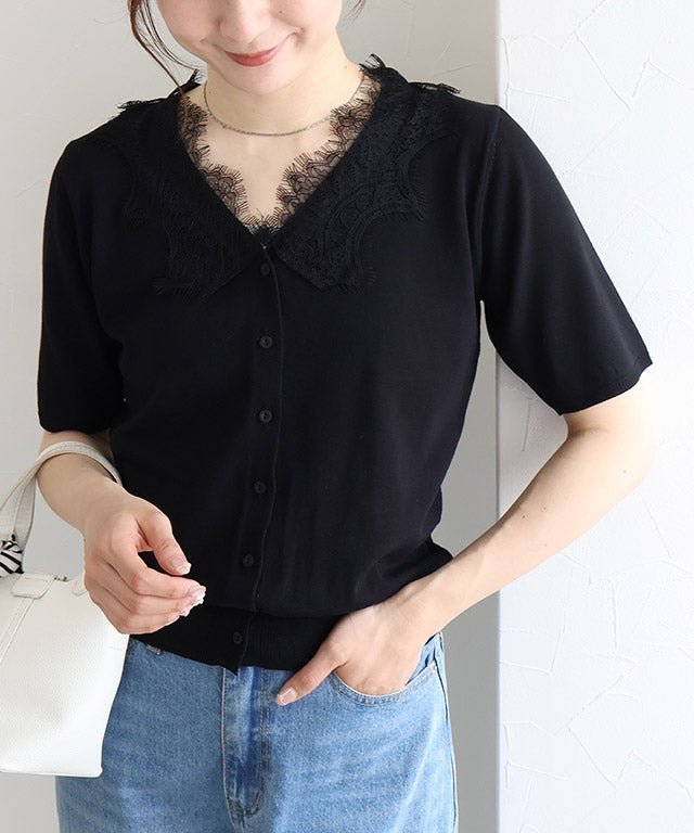 【ピエロ/Pierrot】のレース付きニットカーディガン 人気、トレンドファッション・服の通販 founy(ファニー) 　ファッション　Fashion　レディースファッション　Fashion for Women　トップス・カットソー　Cut & Sew Tops　ニット　Knit Tops & Sweaters　カーディガン・羽織り　Layered Style Cardigans　カーディガン　Cardigan, Knitwear　シンプル　Simple, Minimal　トレンド　Trend, Trending Now　プチプライス・低価格　Affordable / Budget Price　レース　Lace, Lace Fabric　 other-1|ID: prp329100004938410 ipo3291000000037057654