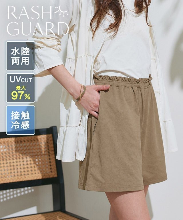 【ピエロ/Pierrot】の【ラッシュガード】フリルウエストショートパンツ インテリア・キッズ・メンズ・レディースファッション・服の通販 founy(ファニー) 　ファッション　Fashion　レディースファッション　Fashion for Women　パンツ　Pants & Trousers　ショートパンツ・ハーフパンツ　High-Waisted & Relaxed Shorts　送料無料　Free Shipping　ウォッシャブル　Machine Washable　コンパクト　Compact, Small Size　シンプル　Simple, Minimal　バランス　Balance, Style Balance　フリル　Frill, Ruffle　プチプライス・低価格　Affordable / Budget Price　【ラッシュガード】フリルウエストショートパンツ|ID: prp329100004942393 ipo3291000000037094637