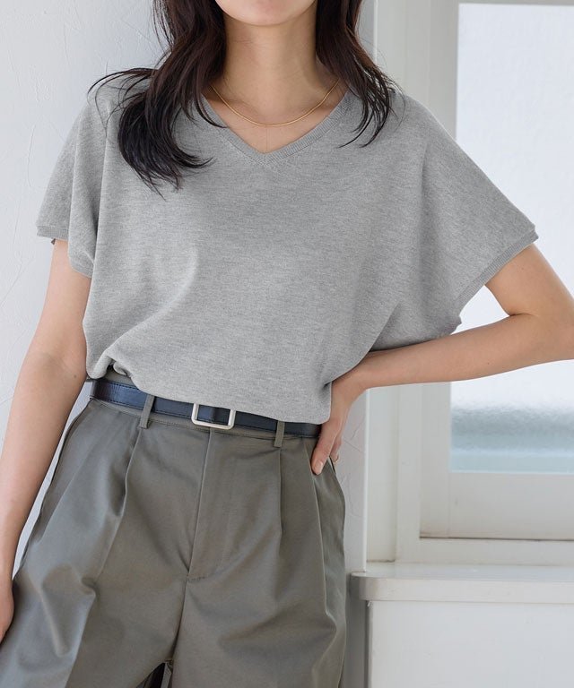 【ピエロ/Pierrot】の【接触冷感/UV/ウォッシャブル】選べるフレンチドルマンニット インテリア・キッズ・メンズ・レディースファッション・服の通販 founy(ファニー) 　ファッション　Fashion　レディースファッション　Fashion for Women　トップス・カットソー　Cut & Sew Tops　ニット　Knit Tops & Sweaters　送料無料　Free Shipping　ウォッシャブル　Machine Washable　スリーブ　Sleeve, Long Sleeve / Short Sleeve　フレンチ　French, French Style　プチプライス・低価格　Affordable / Budget Price　リラックス　Relax, Relaxed Fit　エレガント 上品　Elegant　162cm / 杢グレー / Vネック / M|ID: prp329100004943142 ipo3291000000037103848