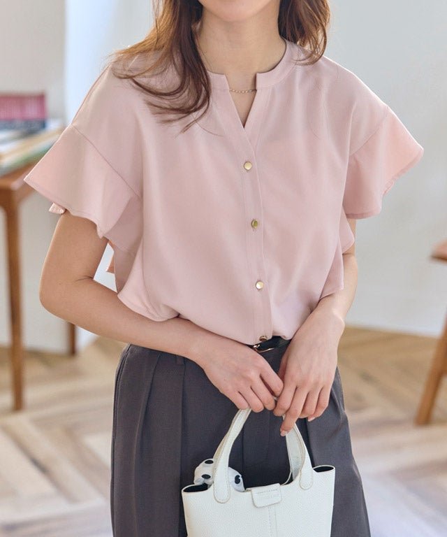 【ピエロ/Pierrot】の【汗ジミ防止・接触冷感】フレアブラウス【5月中旬頃より順次発送】 インテリア・キッズ・メンズ・レディースファッション・服の通販 founy(ファニー) 　ファッション　Fashion　レディースファッション　Fashion for Women　トップス・カットソー　Cut & Sew Tops　シャツ・ブラウス・オフィスカジュアル　Elegant Blouses & Button-Ups　送料無料　Free Shipping　シンプル　Simple, Minimal　スキッパー　Skipper, Open Collar　フェミニン　Feminine, Girly　フレア　Flare, Flared　プチプライス・低価格　Affordable / Budget Price　エレガント 上品　Elegant　夏　Summer　163cm / ピンク / M|ID: prp329100004960280 ipo3291000000037217310