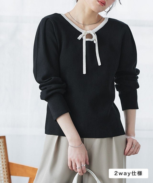 【ピエロ/Pierrot】の前後2wayパフスリーブニット インテリア・キッズ・メンズ・レディースファッション・服の通販 founy(ファウニー) https://founy.com/ ファッション Fashion レディースファッション Fashion for Women トップス・カットソー Cut & Sew Tops ニット Knit Tops & Sweaters バランス Balance, Style Balance プチプライス・低価格 Affordable / Budget Price リボン Ribbon, Bow |ID: prp329100004971456 ipo3291000000037281195