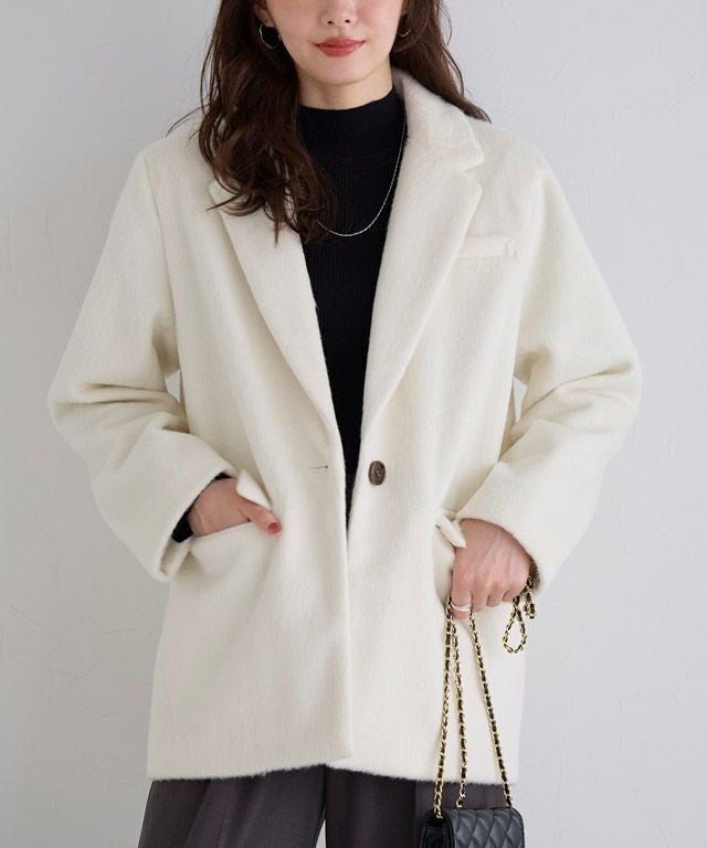 【ピエロ/Pierrot】のシャギーテーラードジャコット インテリア・キッズ・メンズ・レディースファッション・服の通販 founy(ファウニー) 　ファッション　Fashion　レディースファッション　Fashion for Women　アウター　Coat / Outerwear Collection　レディースジャケット・軽アウター　Jackets　インナー　Innerwear　デニム　Denim, Jeans Material　トレンド　Trend, Trending Now　プチプライス・低価格　Affordable / Budget Price　167cm / アイボリー / M|ID: prp329100004971608 ipo3291000000037281911
