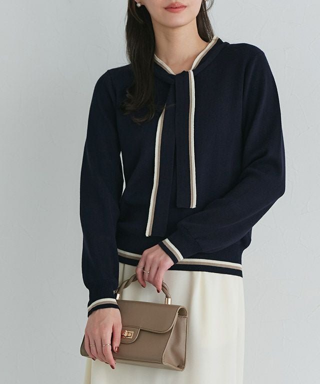 【ピエロ/Pierrot】の配色ボウタイニット インテリア・キッズ・メンズ・レディースファッション・服の通販 founy(ファウニー) https://founy.com/ ファッション Fashion レディースファッション Fashion for Women トップス・カットソー Cut & Sew Tops ニット Knit Tops & Sweaters プチプライス・低価格 Affordable / Budget Price |ID: prp329100004971782 ipo3291000000037282599