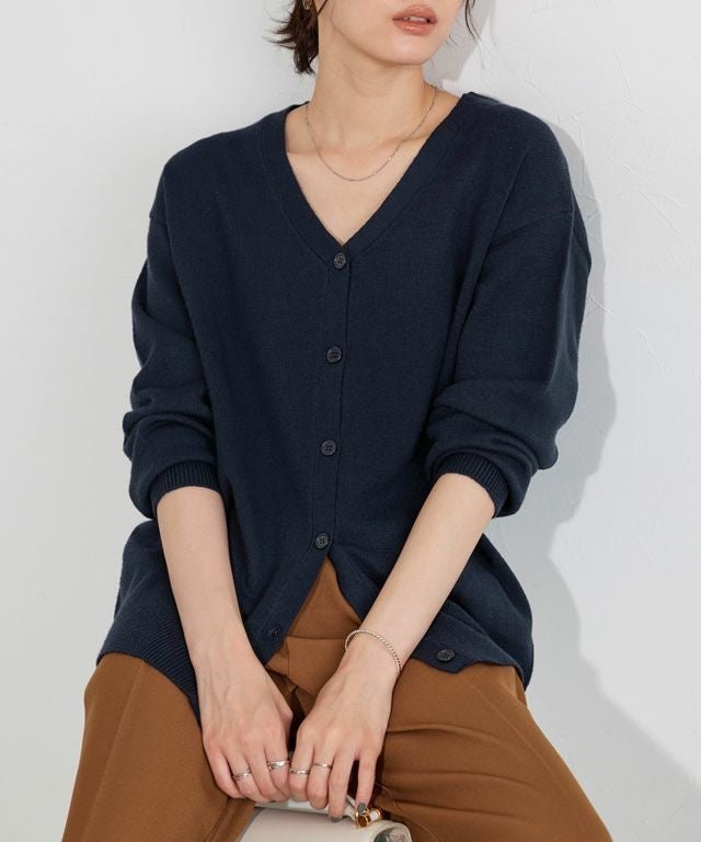 【ピエロ/Pierrot】のプレミアムカシミヤタッチオーバーサイズカーディガン インテリア・キッズ・メンズ・レディースファッション・服の通販 founy(ファウニー) 　ファッション　Fashion　レディースファッション　Fashion for Women　トップス・カットソー　Cut & Sew Tops　カーディガン・羽織り　Layered Style Cardigans　カーディガン　Cardigan, Knitwear　シンプル　Simple, Minimal　プチプライス・低価格　Affordable / Budget Price　リラックス　Relax, Relaxed Fit　167cm / ネイビー / M|ID: prp329100004971828 ipo3291000000037282788