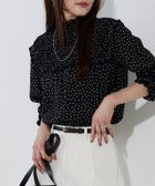 【ピエロ/Pierrot】のシャーリングフリルブラウス 166cm / ドット / ブラック / M|ID: prp329100004971960 ipo3291000000037283271