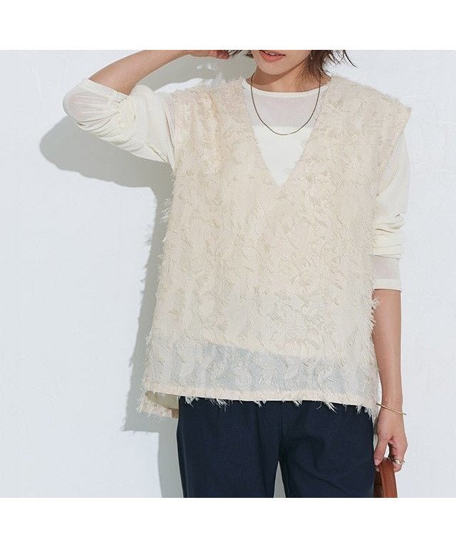 【ピエロ/Pierrot】の【アウトレットSALE!】ジャカードVネックベスト インテリア・キッズ・メンズ・レディースファッション・服の通販 founy(ファウニー) 　ファッション　Fashion　レディースファッション　Fashion for Women　アウター　Coat / Outerwear Collection　トップス・カットソー　Cut & Sew Tops　ベスト&ジレ / 重ね着スタイル　Vests & Gilets　Vネックトップス　V-Neck Tops / V-Cut Neckline Shirts　アウトレット　Outlet / Clearance　インナー　Innerwear　シンプル　Simple, Minimal　ジャカード／ジャガード　Jacquard, Woven Pattern　トレンド　Trend, Trending Now　プチプライス・低価格　Affordable / Budget Price　ベスト　Vest, Waistcoat　ロング　Long, Long-Length　ジャカードVネックベスト|ID: prp329100004971965 ipo3291000000037283297