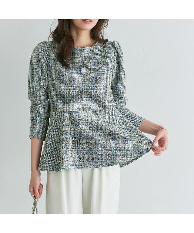 【ピエロ/Pierrot】のツイードペプラムカットソー インテリア・キッズ・メンズ・レディースファッション・服の通販 founy(ファウニー) 　ファッション　Fashion　レディースファッション　Fashion for Women　トップス・カットソー　Cut & Sew Tops　カットソー・ベーシックTシャツ　Cut-and-Sewn Tops / Stretch Tees & Basics　カットソー　Cut and Sewn Top　ストレッチ　Stretch, Stretchy Fabric　ツイード　Twill, Twill Weave　トレンド　Trend, Trending Now　バランス　Balance, Style Balance　フレア　Flare, Flared　プチプライス・低価格　Affordable / Budget Price　ペプラム　Peplum, Flared Hem　エレガント 上品　Elegant　167cm / ブルー / M|ID: prp329100004972000 ipo3291000000037283486