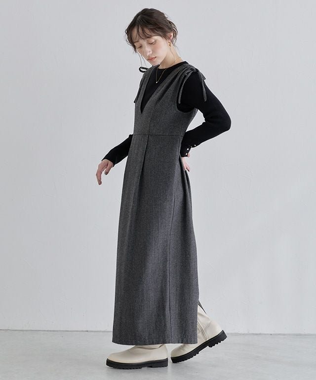 【ピエロ/Pierrot】のECLAM ベルト付きヘリンボーンジャンパースカート インテリア・キッズ・メンズ・レディースファッション・服の通販 founy(ファウニー) 　ファッション　Fashion　レディースファッション　Fashion for Women　スカート　Skirts　ベルト&ウエストマーク　Belts & Waist Accessories　インナー　Innerwear　カットソー　Cut and Sewn Top　ギャザー　Gathered, Ruffled　スリット　Slit, Slit Detail　プチプライス・低価格　Affordable / Budget Price　[ECLAM] ベルト付きヘリンボーンジャンパースカート|ID: prp329100004972035 ipo3291000000037283659