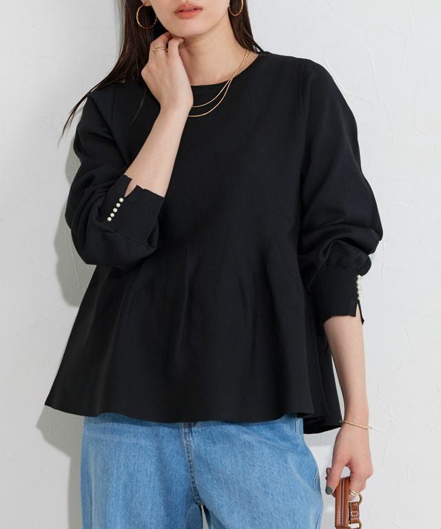 【ピエロ/Pierrot】の【アウトレットSALE!】構築デザインペプラムニット インテリア・キッズ・メンズ・レディースファッション・服の通販 founy(ファウニー) 　ファッション　Fashion　レディースファッション　Fashion for Women　トップス・カットソー　Cut & Sew Tops　ニット　Knit Tops & Sweaters　アウトレット　Outlet / Clearance　シンプル　Simple, Minimal　スリーブ　Sleeve, Long Sleeve / Short Sleeve　ドレープ　Drape, Draping Fabric　パール　Pearl, Pearl Accent　プチプライス・低価格　Affordable / Budget Price　ペプラム　Peplum, Flared Hem　167cm / ブラック / M|ID: prp329100004972050 ipo3291000000037283751