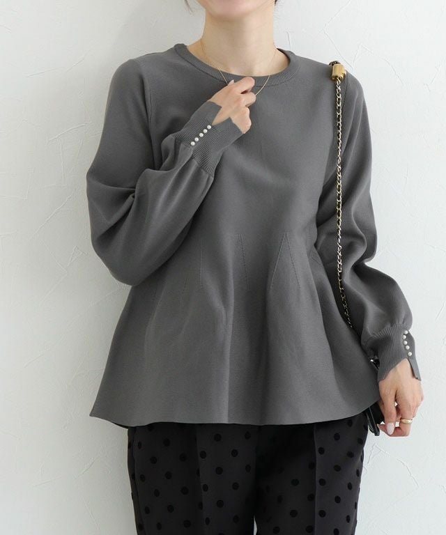 【ピエロ/Pierrot】の【アウトレットSALE!】構築デザインペプラムニット インテリア・キッズ・メンズ・レディースファッション・服の通販 founy(ファウニー) 　ファッション　Fashion　レディースファッション　Fashion for Women　トップス・カットソー　Cut & Sew Tops　ニット　Knit Tops & Sweaters　アウトレット　Outlet / Clearance　シンプル　Simple, Minimal　スリーブ　Sleeve, Long Sleeve / Short Sleeve　ドレープ　Drape, Draping Fabric　パール　Pearl, Pearl Accent　プチプライス・低価格　Affordable / Budget Price　ペプラム　Peplum, Flared Hem　163cm / グレー / M|ID: prp329100004972050 ipo3291000000037283752