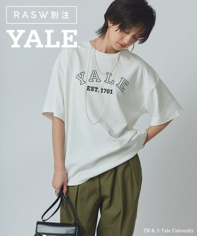 【ピエロ/Pierrot】のRASW 別注YALEロゴオーバーTシャツ インテリア・キッズ・メンズ・レディースファッション・服の通販 founy(ファウニー) 　ファッション　Fashion　レディースファッション　Fashion for Women　トップス・カットソー　Cut & Sew Tops　シャツ・ブラウス・オフィスカジュアル　Elegant Blouses & Button-Ups　ロングTシャツ・Tシャツ　Longline T-Shirts & Tees　おすすめ　Recommended / Our Picks　アイビー　Ivy Pattern　バランス　Balance, Style Balance　プチプライス・低価格　Affordable / Budget Price　リラックス　Relax, Relaxed Fit　エレガント 上品　Elegant　別注　Limited Edition, Custom Order　別注YALEロゴオーバーTシャツ|ID: prp329100004972127 ipo3291000000037284032