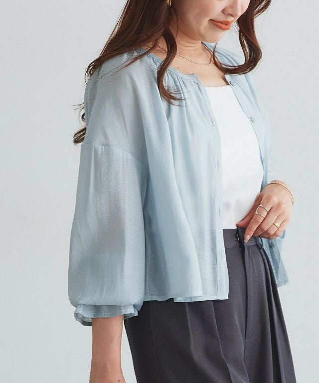 【ピエロ/Pierrot】の【A会場】シアーキャンディブラウス インテリア・キッズ・メンズ・レディースファッション・服の通販 founy(ファウニー) 　ファッション　Fashion　レディースファッション　Fashion for Women　トップス・カットソー　Cut & Sew Tops　シャツ・ブラウス・オフィスカジュアル　Elegant Blouses & Button-Ups　送料無料　Free Shipping　スリーブ　Sleeve, Long Sleeve / Short Sleeve　プチプライス・低価格　Affordable / Budget Price　157cm / ミントブルー / M|ID: prp329100004972136 ipo3291000000037284070