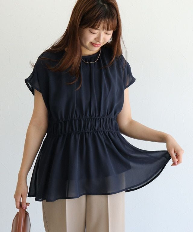 【ピエロ/Pierrot】の【A会場】【機能インナー付き】ウエストシャーリングシフォンブラウス 大人の最旬トレンドファッション＆コーディネート founy(ファウニー) 　ファッション　Fashion　レディースファッション　Fashion for Women　トップス・カットソー　Cut & Sew Tops　シャツ・ブラウス・オフィスカジュアル　Elegant Blouses & Button-Ups　送料無料　Free Shipping　インナー　Innerwear　カットソー　Cut and Sewn Top　シフォン　Chiffon, Lightweight Fabric　シャーリング　Shirring, Ruched　ドッキング　Docking, Mixed Material　プチプライス・低価格　Affordable / Budget Price　ミックス　Mix, Mixed Style　吸水　Absorbent, Quick-Dry　夏　Summer　抗菌　Antibacterial, Bacteria-Resistant　 other-1|ID: prp329100004972145 ipo3291000000037284107