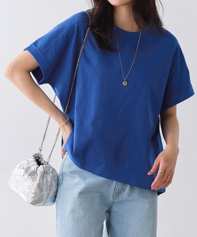 【ピエロ/Pierrot】の汗ジミ防止ターンバックオーバーTシャツ インテリア・キッズ・メンズ・レディースファッション・服の通販 founy(ファウニー) 　ファッション　Fashion　レディースファッション　Fashion for Women　トップス・カットソー　Cut & Sew Tops　シャツ・ブラウス・オフィスカジュアル　Elegant Blouses & Button-Ups　ロングTシャツ・Tシャツ　Longline T-Shirts & Tees　送料無料　Free Shipping　シンプル　Simple, Minimal　トレンド　Trend, Trending Now　プチプライス・低価格　Affordable / Budget Price　ボックス　Boxy, Box Shape　吸水　Absorbent, Quick-Dry　162cm / ロイヤルブルー / M|ID: prp329100004972159 ipo3291000000037284202