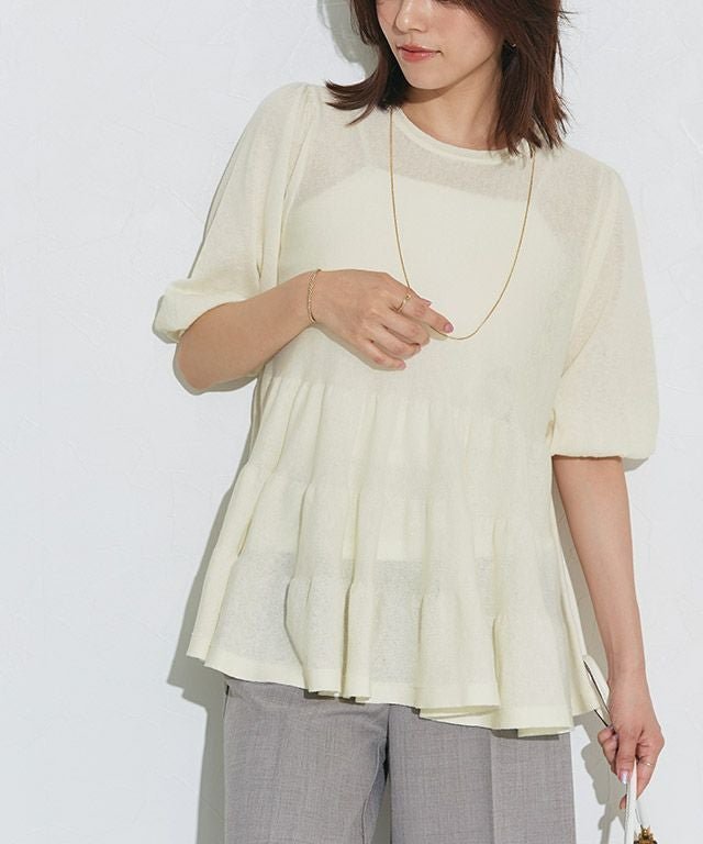 【ピエロ/Pierrot】の【B会場】シアーティアードニット インテリア・キッズ・メンズ・レディースファッション・服の通販 founy(ファウニー) 　ファッション　Fashion　レディースファッション　Fashion for Women　トップス・カットソー　Cut & Sew Tops　ニット　Knit Tops & Sweaters　シアー　Sheer, See-Through　スリーブ　Sleeve, Long Sleeve / Short Sleeve　プチプライス・低価格　Affordable / Budget Price　167cm / アイボリー / M|ID: prp329100004972218 ipo3291000000037284473
