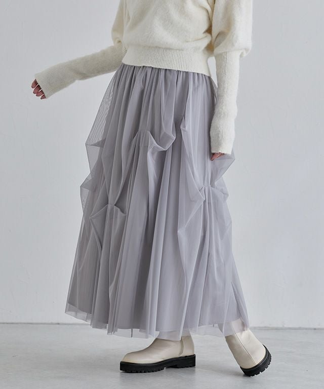【ピエロ/Pierrot】のECLAM タックデザインチュールスカート インテリア・キッズ・メンズ・レディースファッション・服の通販 founy(ファウニー) 　ファッション　Fashion　レディースファッション　Fashion for Women　スカート　Skirts　エアリー　Airy Texture　コンパクト　Compact, Small Size　チュール　Tulip, Tulip Motif　プチプライス・低価格　Affordable / Budget Price　160cm / グレー / M|ID: prp329100004972233 ipo3291000000037284576